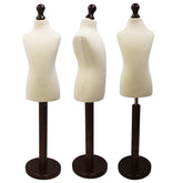 Children Kids Age 6-8 Years Tailors Dummy Mannequin, Cream Torso Bust with a Dark Wood Round Base